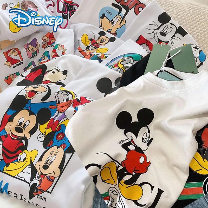 Disney Women's Cartoon Mickey Minnie Mouse Short Sleeve T-Shirt - Summer Regular O-Neck White Tee Shirt with a Loose Fit for Women (Femme) image 2