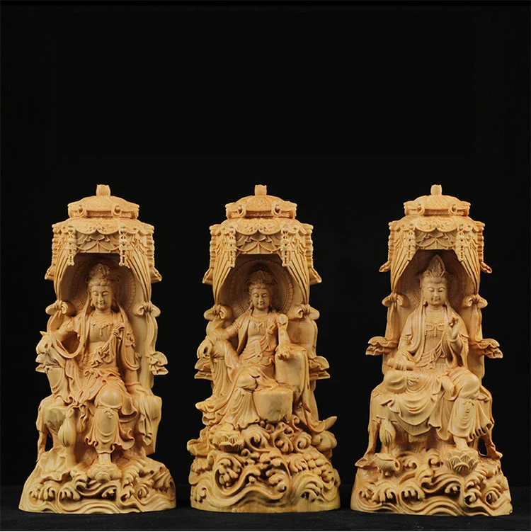 

Boxwood Carving Household Ornaments Solid Wood Carving Buddha Statue Buddhist Crafts Collection Guanyin Sculpture Home Decor