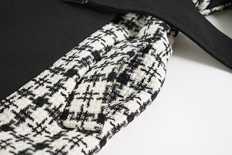 

Loose Fit Black Plaid Bandage Big Size Jacket New Lapel Long Sleeve Women Coat Fashion Tide Spring Autumn 2021 1DC525