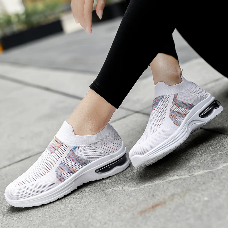 Кроссовки женские амортизирующие без шнуровки дышащие легкие носки обувь для
