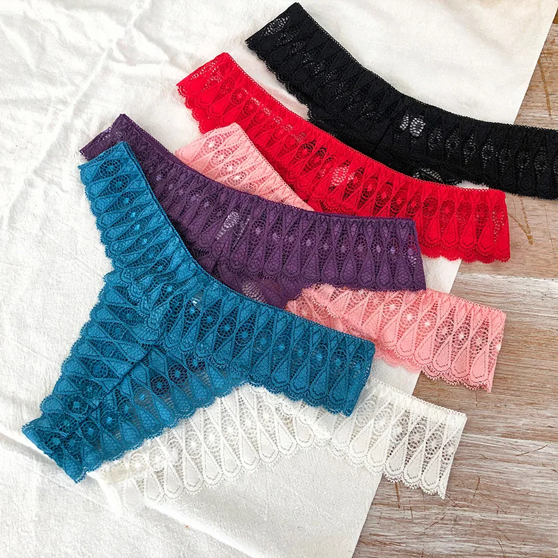 Трусы-стринги женские кружевные с низкой талией черные прозрачные | Женская