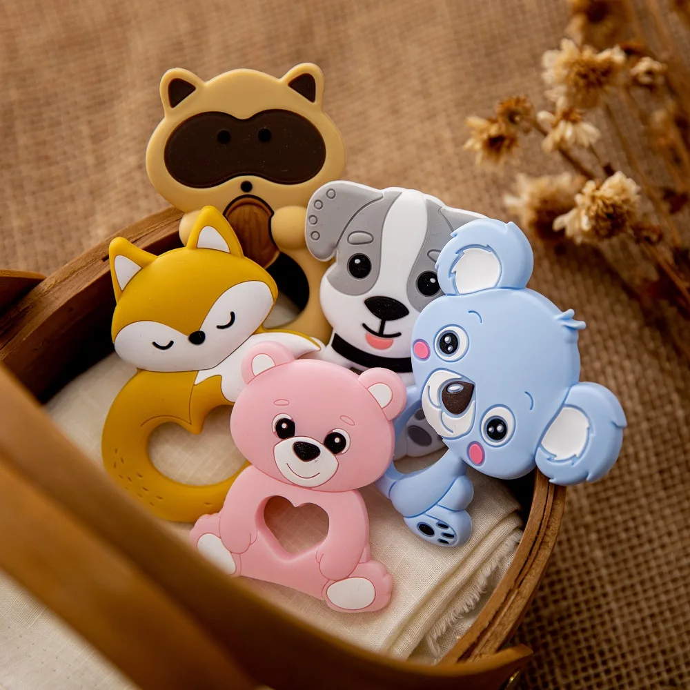 

5PCS Silicone Baby Teether Beads BPA Free Cartoon Animals Bite Teething Necklace DIY Gifts Baby Toys Teether For Children