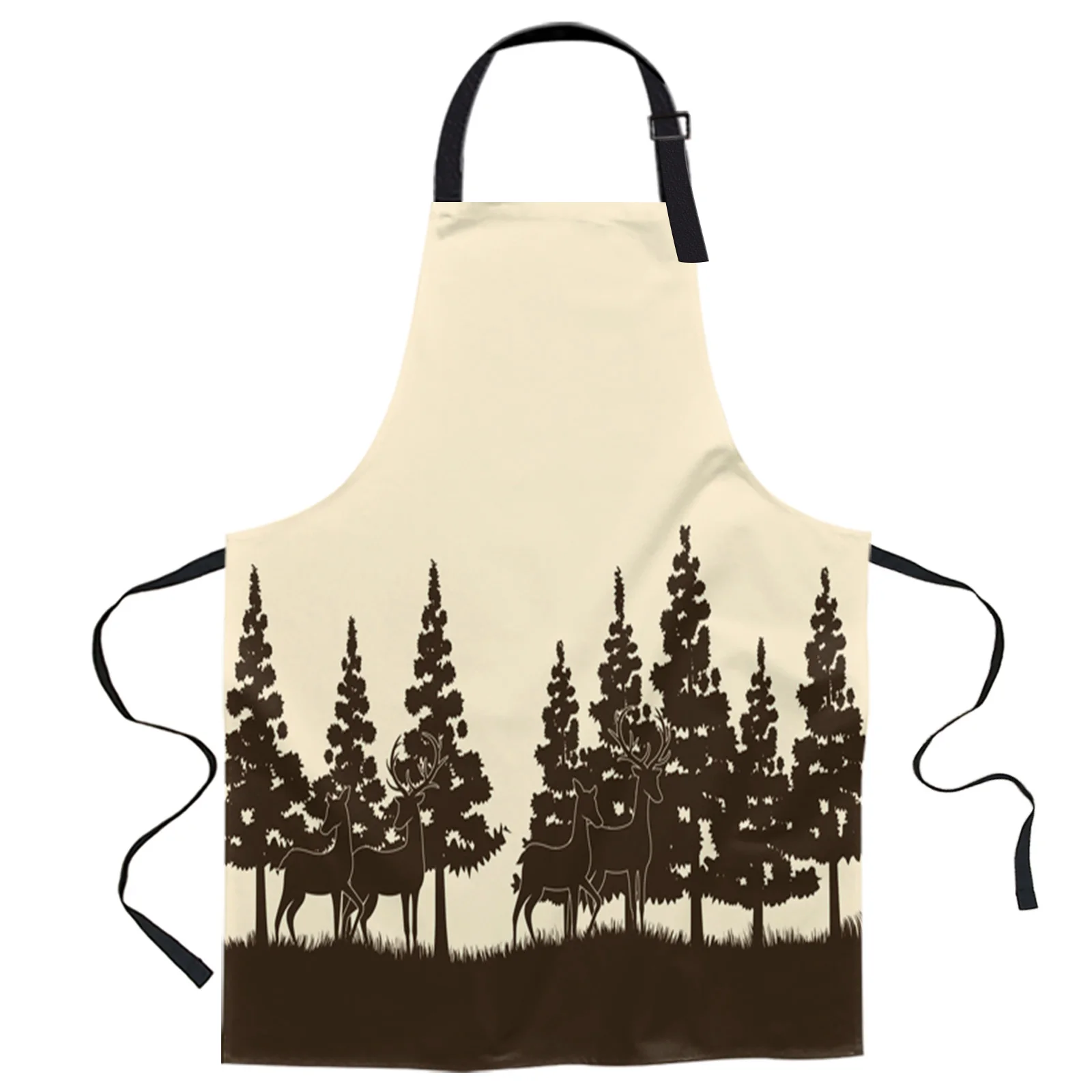 

Hunting Theme Beige Deer Tree Forest Kitchen Nail Shop Apron for Women Men Kids Aprons Dinner Party Cooking Baking Accessories