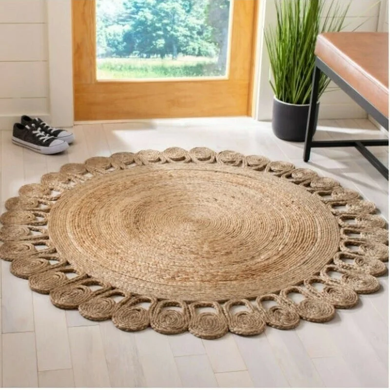 

100% Jute Rug Round Handmade Braided Style Rug Reversible Rustic Look Rug Natural Color Modern Pastoral Living Room Area Carpet