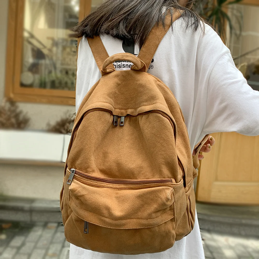 

College Student Vintage Women Backpack Travel Canvas Female Laptop Bag Girl Fabric School Bag New Fashion Kawaii Ladies Backpack