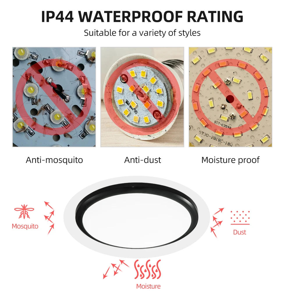 $10.36 VIPMOON Modern LED Ceiling Light Waterproof Bathroom Round Lamp Washroom Toilet 18w 24w 36W 6500k Home Interior Black Bright