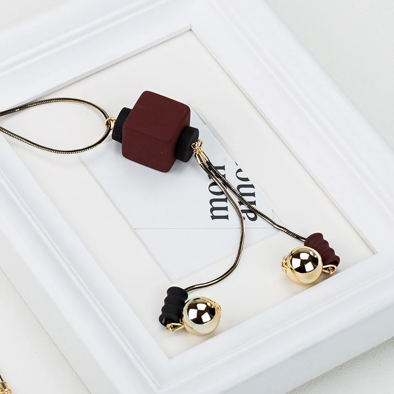 Модное квадратное деревянное длинное ожерелье-цепочка Женское Ожерелье