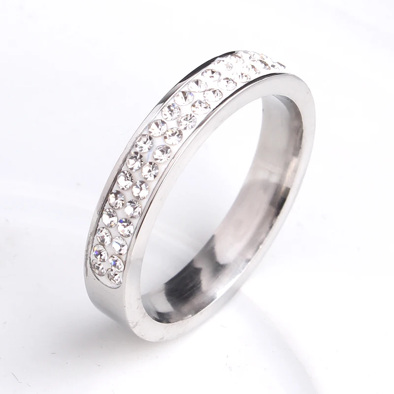 

wedding rings 4mm silver colory Clay Half Double row crystal 316L Stainless Steel wedding rings for men women wholesale