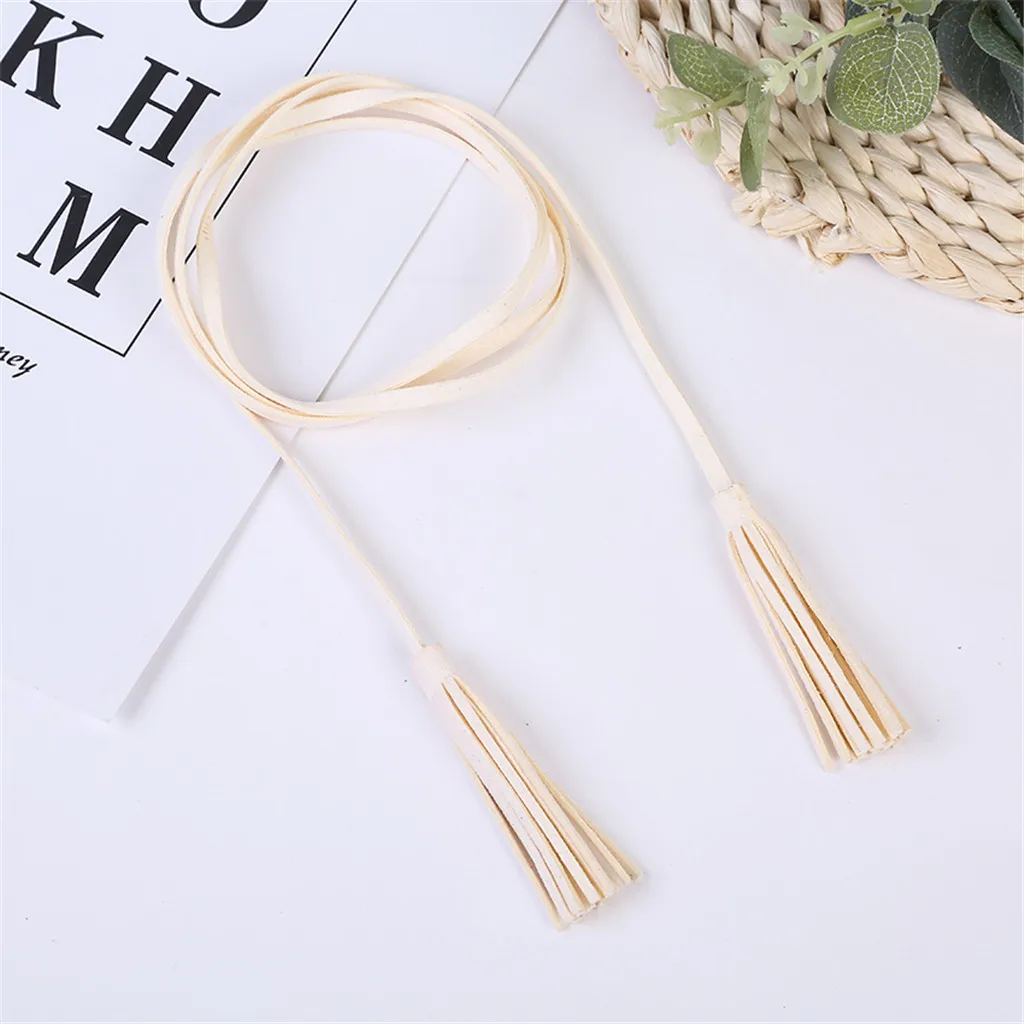 Women's Fringe design Belt Ladies Narrow Stretch Solid color Dress No buckle Fashion simple Casual Female Waist Chain | Аксессуары