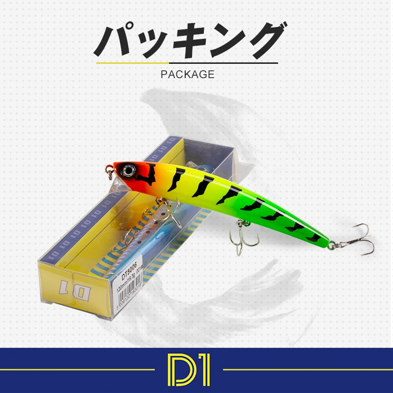 

D1 Minnow Fishing Lure Franky 120MM 19.3G 3 pcs Shallow Diver Long Cast Seawater Laser Hard Wobbler Suitable for Perch DT5006