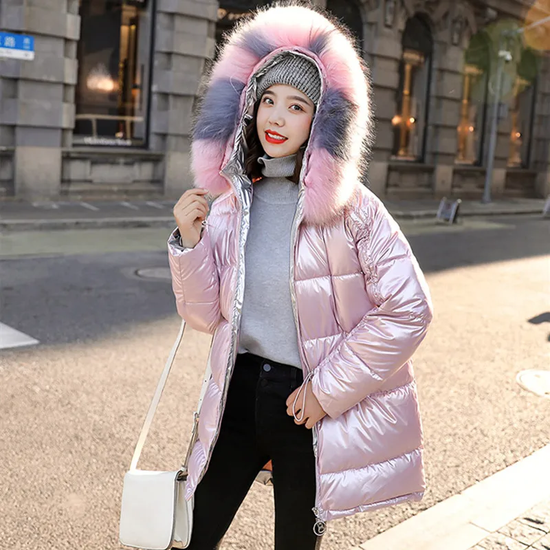 Женский пуховик с большим воротником теплая парка капюшоном и из натурального