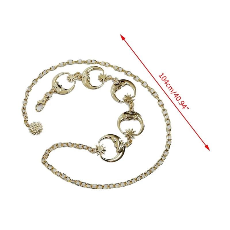 

Gothic Punk Women Skinny Belt Bohemian Metal Moon Charm Wait Chain Body Jewelry LX9E