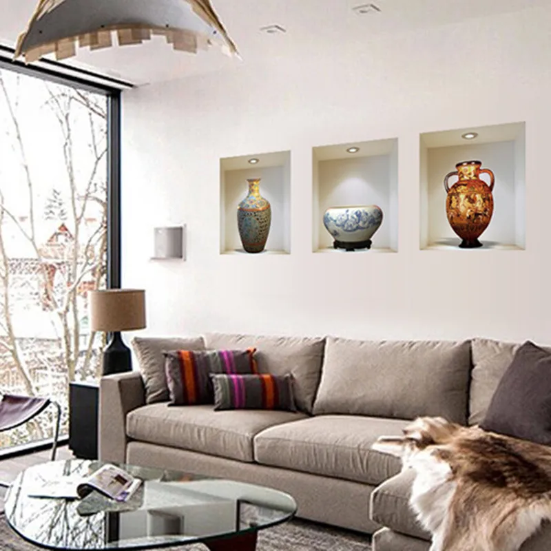

Chinese Style Ceramic Vase 3d Stereo Wall Sticker Home Decor Living Room Bedroom Wall Decor Art Poster Wall Decals Self-adhesive