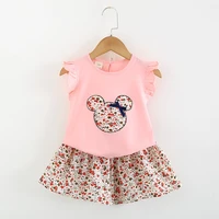 girls clothes sets short sleeve tops flower print tulle tutu skirts two piece kids clothing baby outfits 2pcs suit toddler a388