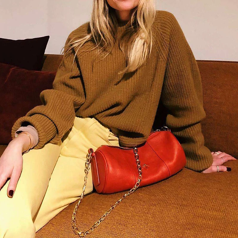 

2021 New Pillow Bag Cylinder Bag Single Shoulder Chain Leather Women's Bag Fashion Leisure Women's Bag