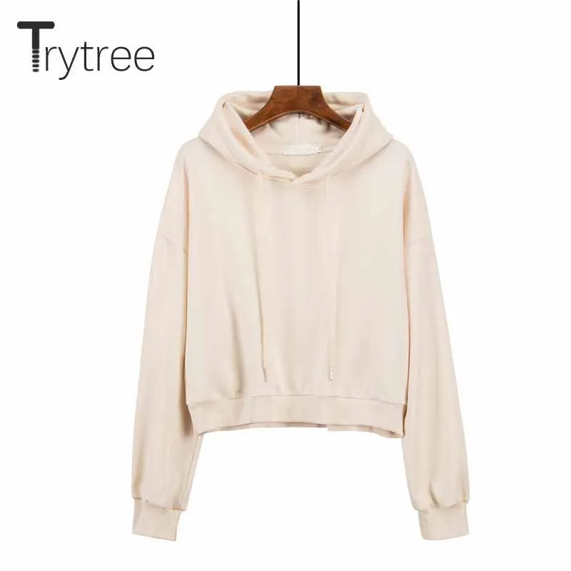 Женская толстовка Trytree повседневная однотонная Короткая Толстовка с капюшоном