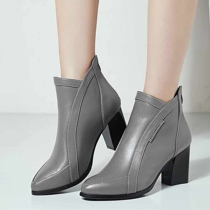 

TIMETANG Stylish and elegant pointed genuine leather shoes women boots high heel boots 2021 new autumn winter boots