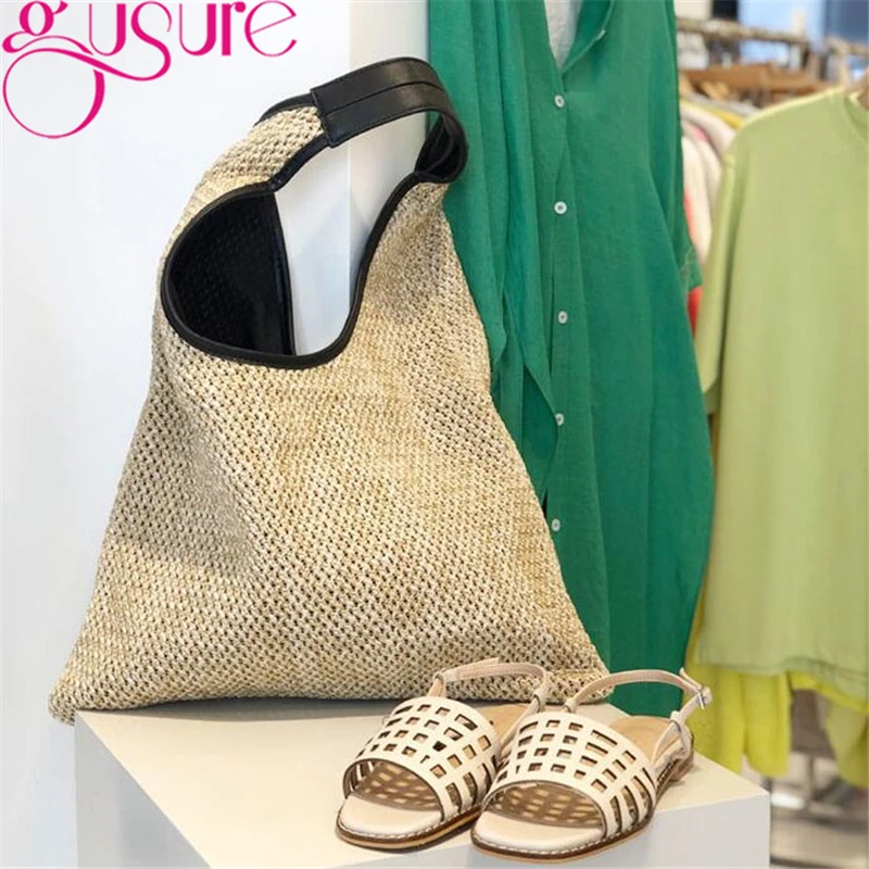 Сумка-тоут женская из ротанга летняя Плетеная соломенная сумка |