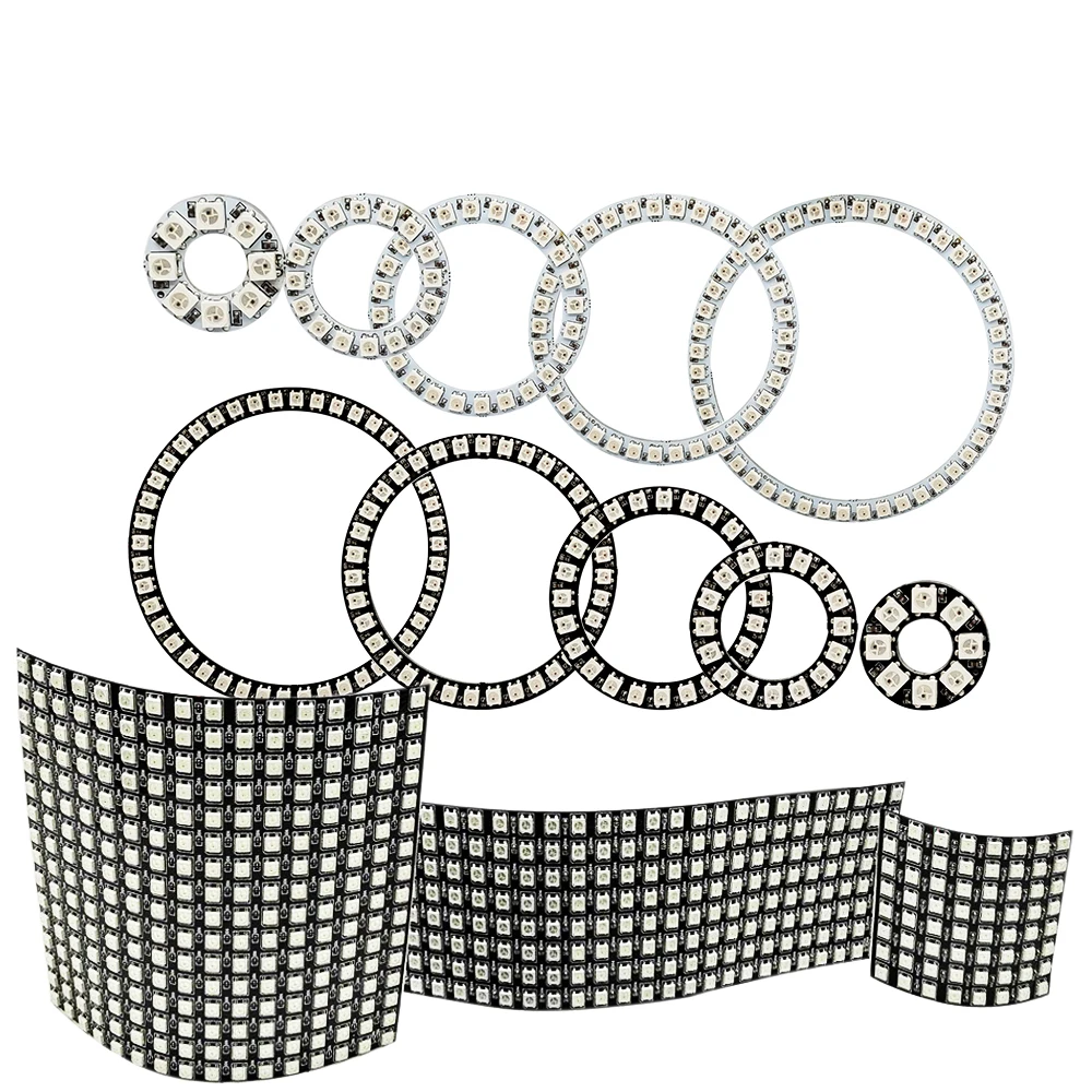 Светодиодная цифровая панель WS2812 5 в постоянного тока гибкое кольцо 8/16/24/35/45 экран