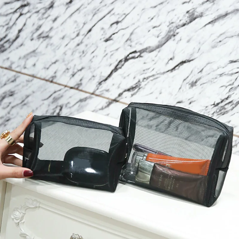 

Newly Mesh Makeup Bag See Through Zipper Pouch Travel Cosmetic Toiletries Organizer Bag VK-ING