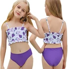 Купальник для девочек с принтом соломка, бандо, купальник из двух предметов для девочек, детские купальные костюмы с завышенной талией, детское бикини