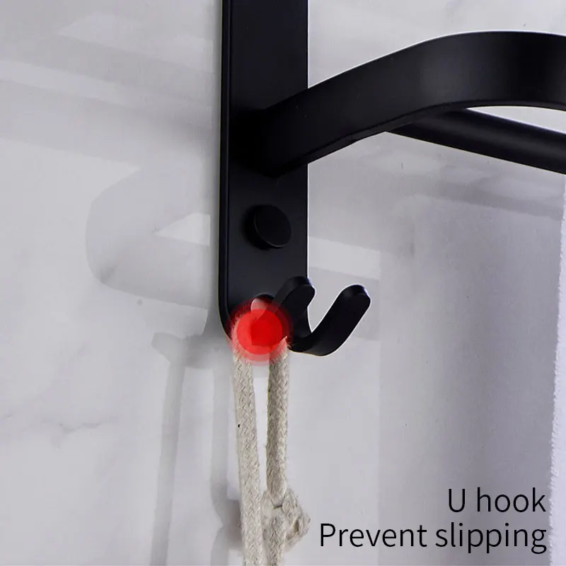 

Bathroom Accessories Black Space Aluminum Double Towel Rack Wall-Mounted Foldable Hook Storage Rack Bathroom Shower Accessories