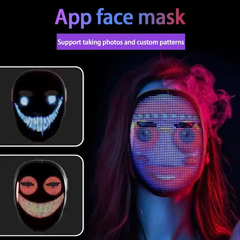 

Умные карнавальные светодиодные маски для лица, с управлением через приложение, с Bluetooth, светодиодная подсветка, маска для Хэллоуина, програ...