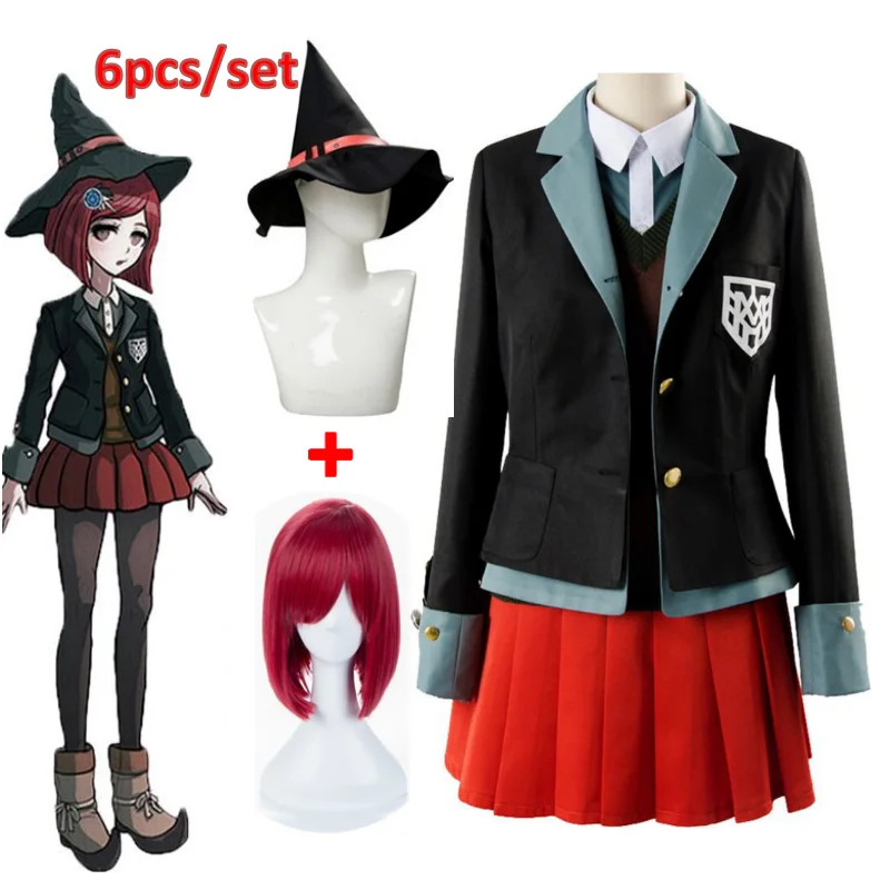 Anime Danganronpa Magician Yumeno Himiko Cosplay Costume Girl School Uniform Halloween Party Suit Short Skirt Wig Magic Hat