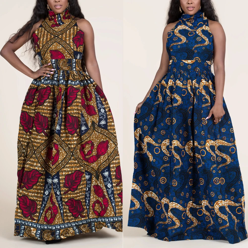 MD Plus Size Sleeveless Dress 2022 New African Clothes Ankara Dashiki Print Dress Fashion Party Dresses for Women Robe Africaine