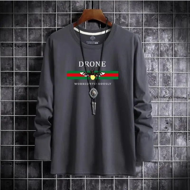 

New Arrival Spring Autumn Mens Clothing Fashion Bee Print T-Shirts Male Casual Brand 100% Cotton Long Sleeve Tops T-Shirts Men
