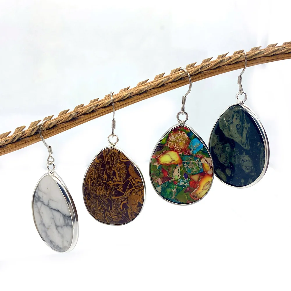 

Natural Stone Earrings Drop-shaped Colorful Bag Woman Pendant DIY Metal Ear Hook Making Jewelry Charm Party Gift Girl Creative