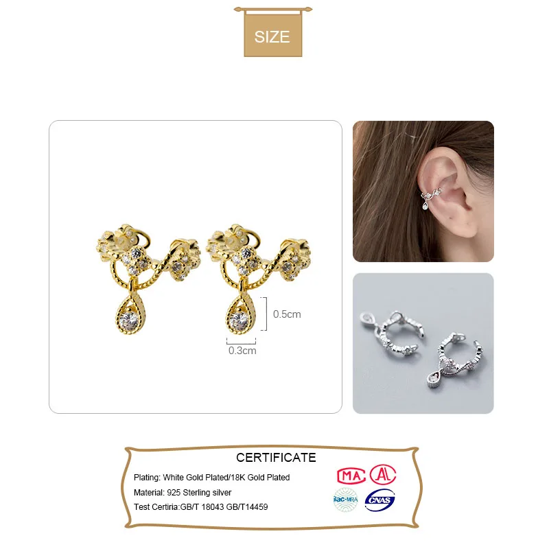 ElfoPlataSi 100% 925 пробы серебро капля воды CZ запонки клипсы серьги для