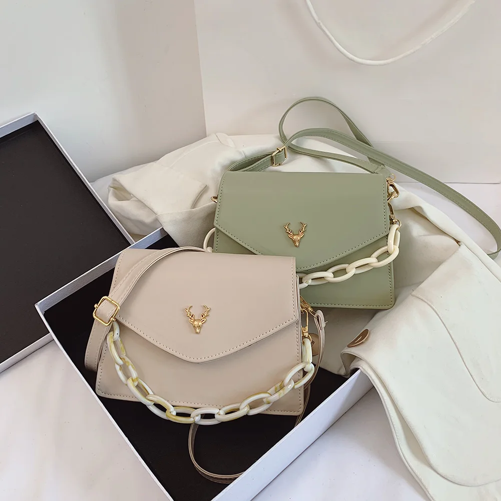 

Модные женские сумки через плечо, акриловая цепочка, однотонная Сумка-тоут из искусственной кожи, сумки-мессенджеры через плечо