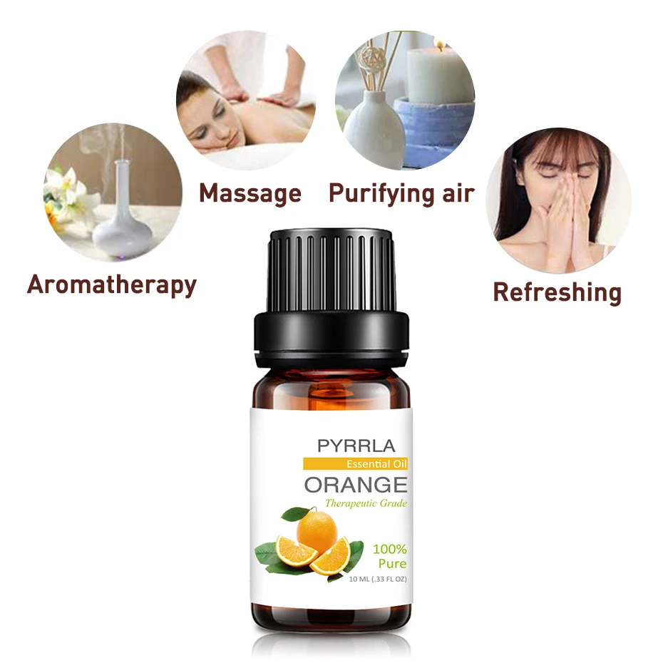 Pyrrla 10ml Peppermint Pure Essential Oils Refreshing Humidifier Fragrance Lamp For Aromatherapy Orange Ginger Myrrh Massage Oil