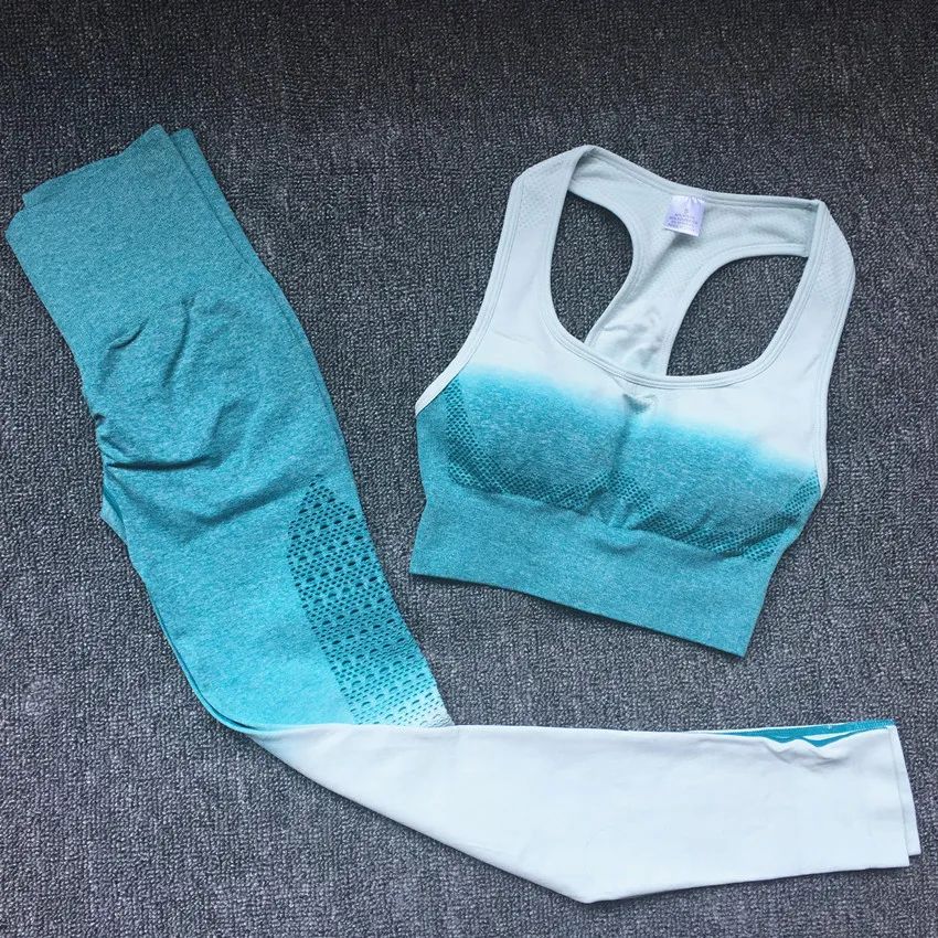 CB1092 lake set Бесшовные леггинсы+ бюстгальтер на бретельках комплект из 2 предметов для йоги Женская одежда для спортзала и фитнеса комплект спортивных леггинсов с высокой талией для йоги спортивная одежда для бега - Цвет: CB1092 lake set