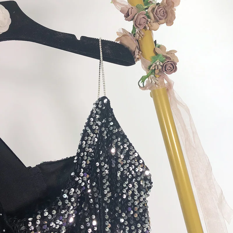 Пикантное лоскутное платье Cakucool с открытыми плечами и блестками V-образным