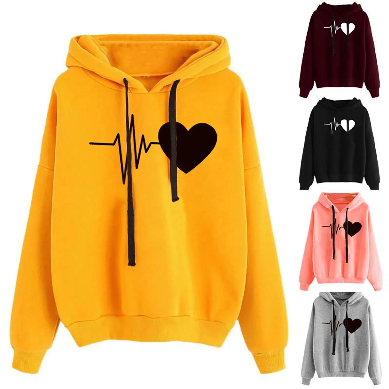 

Women's hoody Valentine's Day love printing long-sleeved hooded hoody Women's winter hooded casual printed hoodie D6