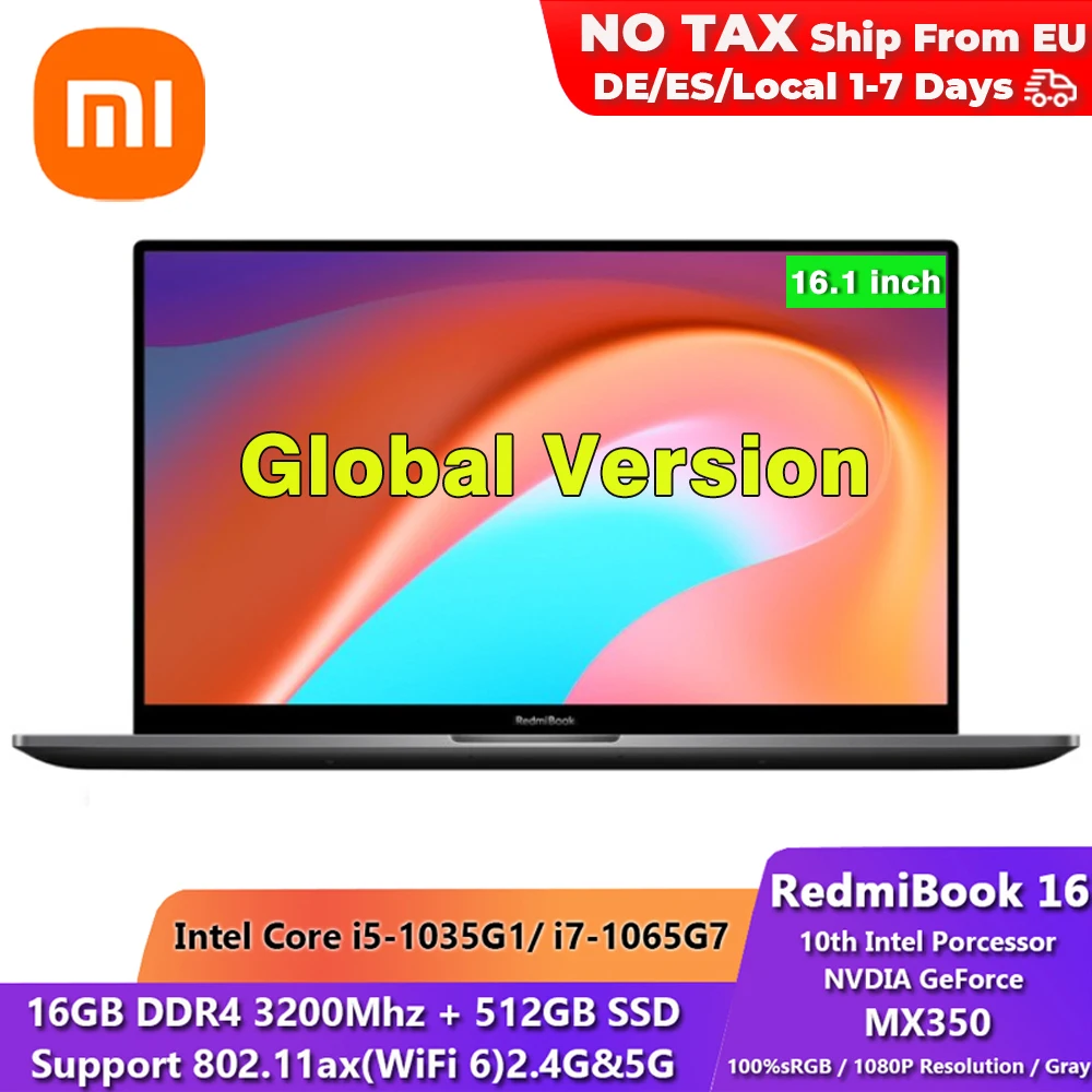Xiaomi Redmibook 16 ноутбук Intel издание записной книжки i5 1035G1/i7 1065G7 MX350 2 Гб оперативной