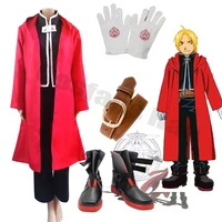 anime full metal alchemist cosplay edward elric costume cosplay belt gloves wigs fullmetal alchemist hooded coat halloween