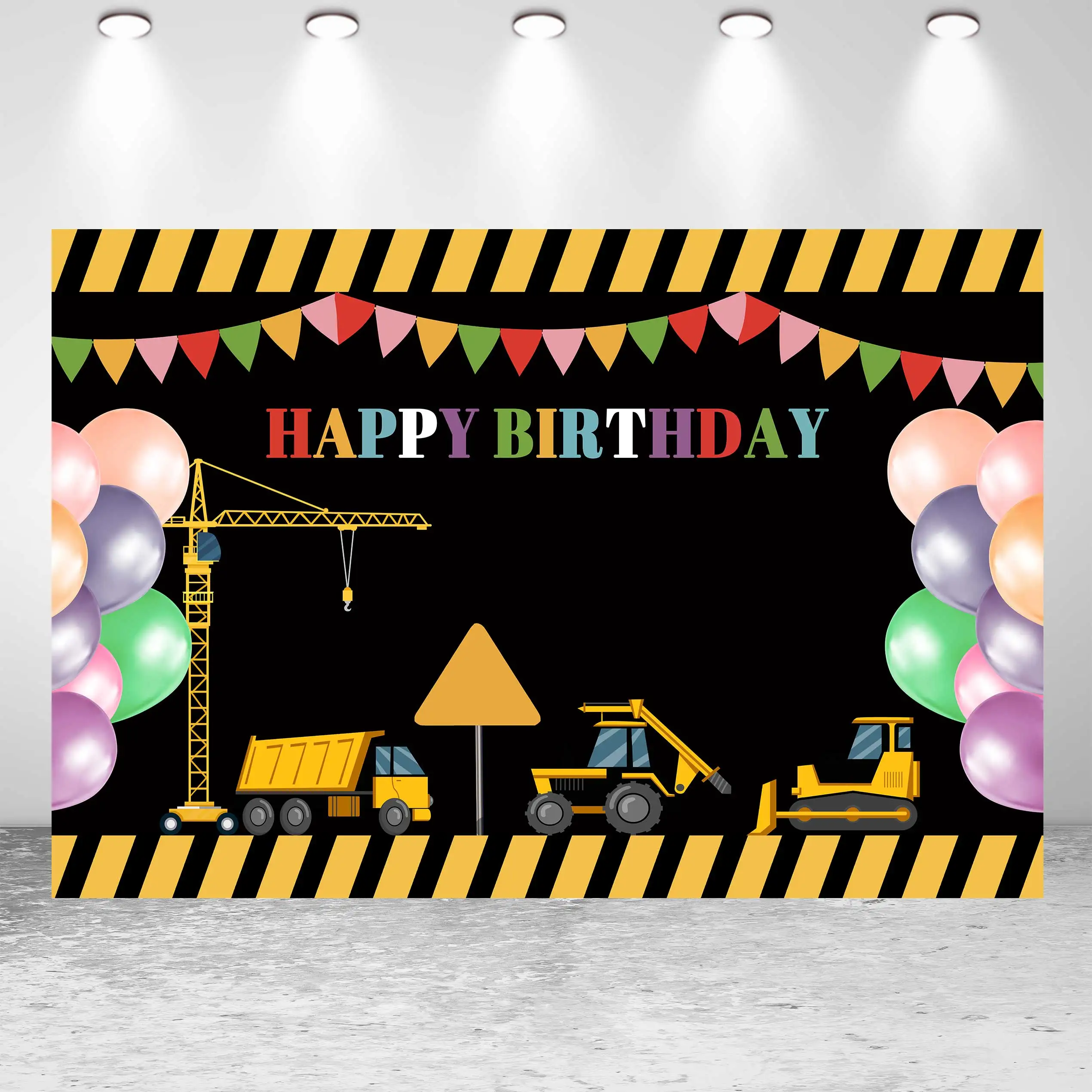 

Seekpro индивидуальный баннер для дня рождения мальчика фон строительный шар мультяшный экскаватор фотография фон для фотостудии