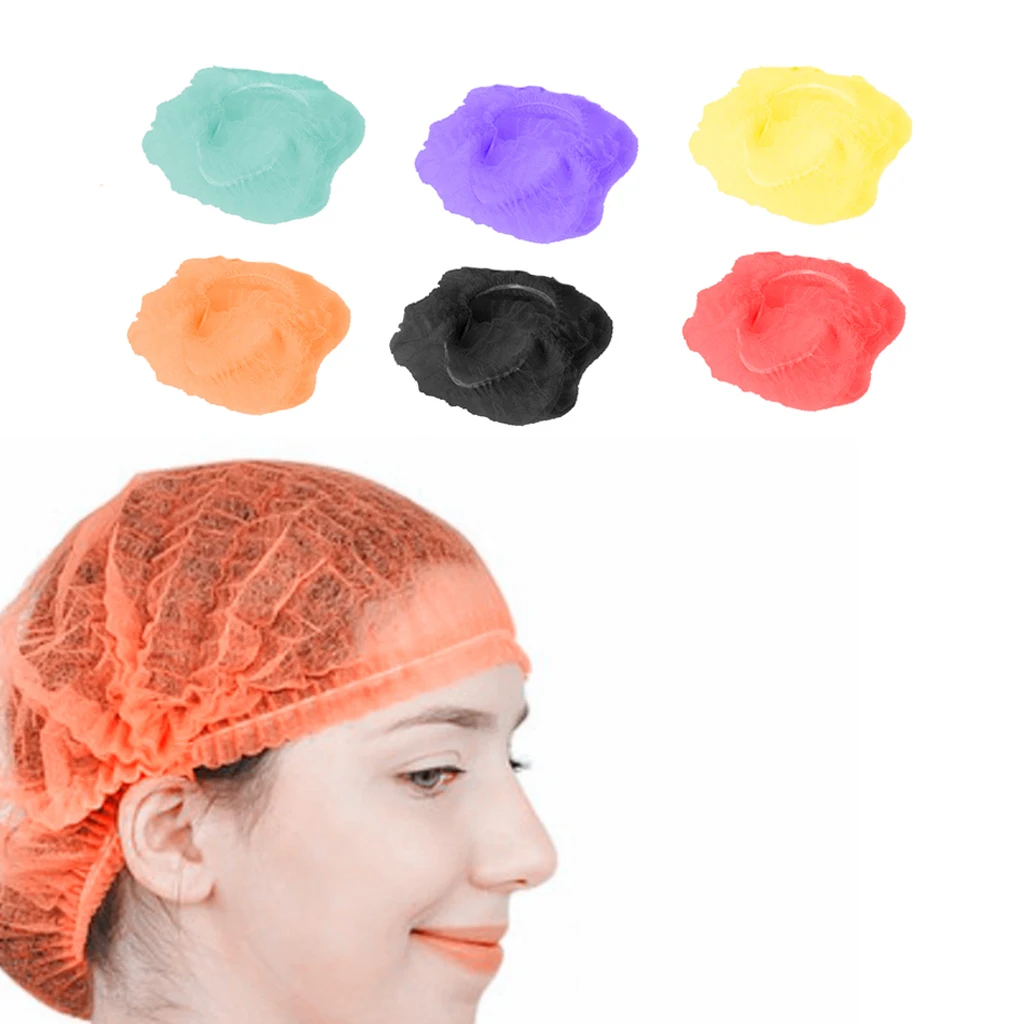 

100x Disposable Nonwovens Hair Cap Mob Cap Hair Net Hats Head Cover Hair Salon Kitchen Restaurant Portable Outdoor Tools