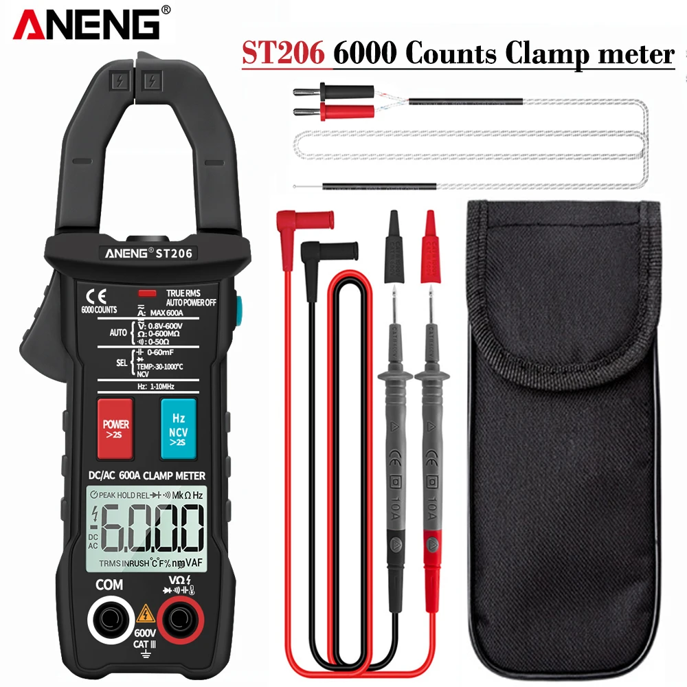 

ANENG ST206 Digital Clamp Meter Multimeter 6000 counts True RMS Amp DC/AC Current Clamp measure dc amperimetro tester voltmeter