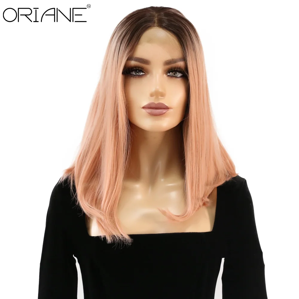 

ORIANE Synthetic Bob Straight Lace Front Wigs For Women Black Pink Two Color High Temperature Fiber Wigs Lolita Cosplay Wigs