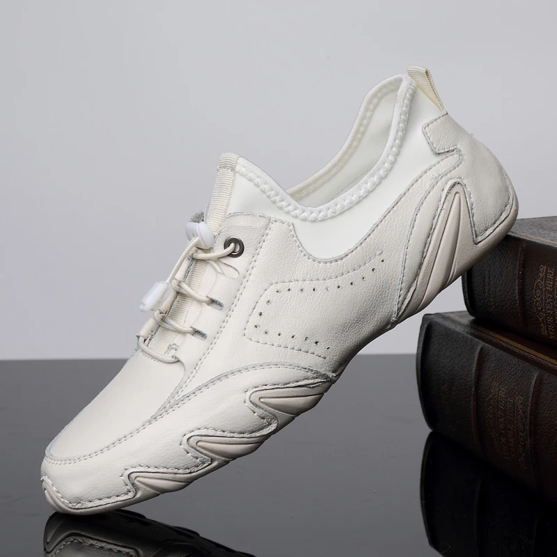 Мокасины мужские из натуральной кожи кожаные туфли плоская подошва модные