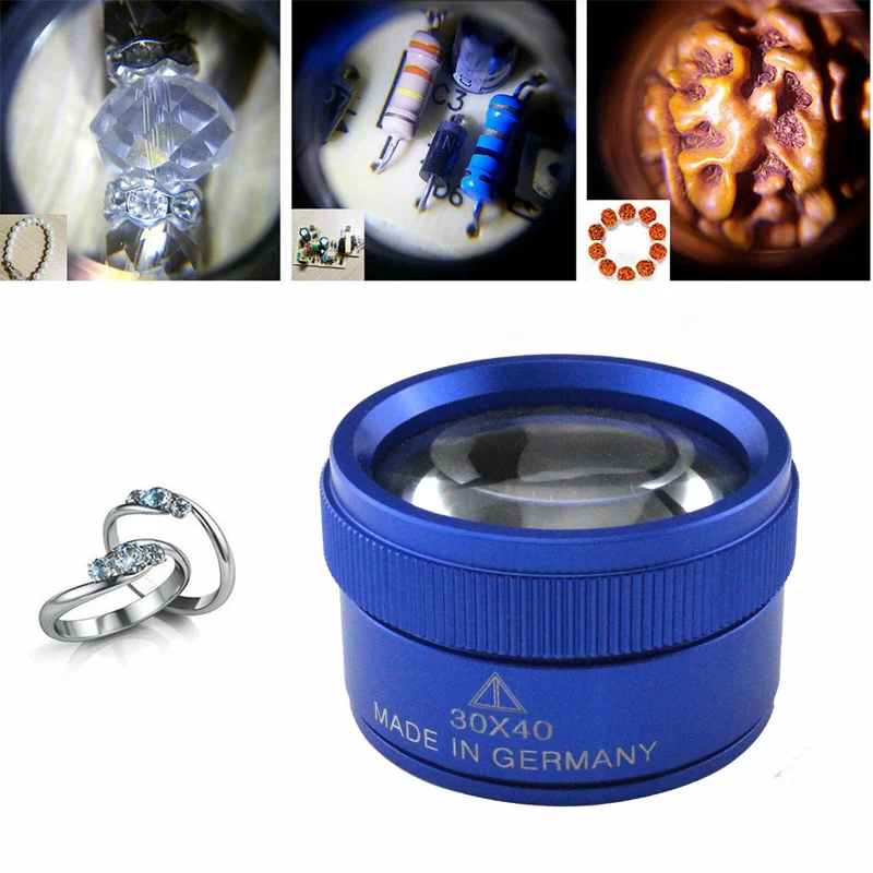 

30X Metal Hand-held Magnifying Glass 30*36mm Handheld Magnifier Glass Cylinder Jewelry Stamps Amulet Identification