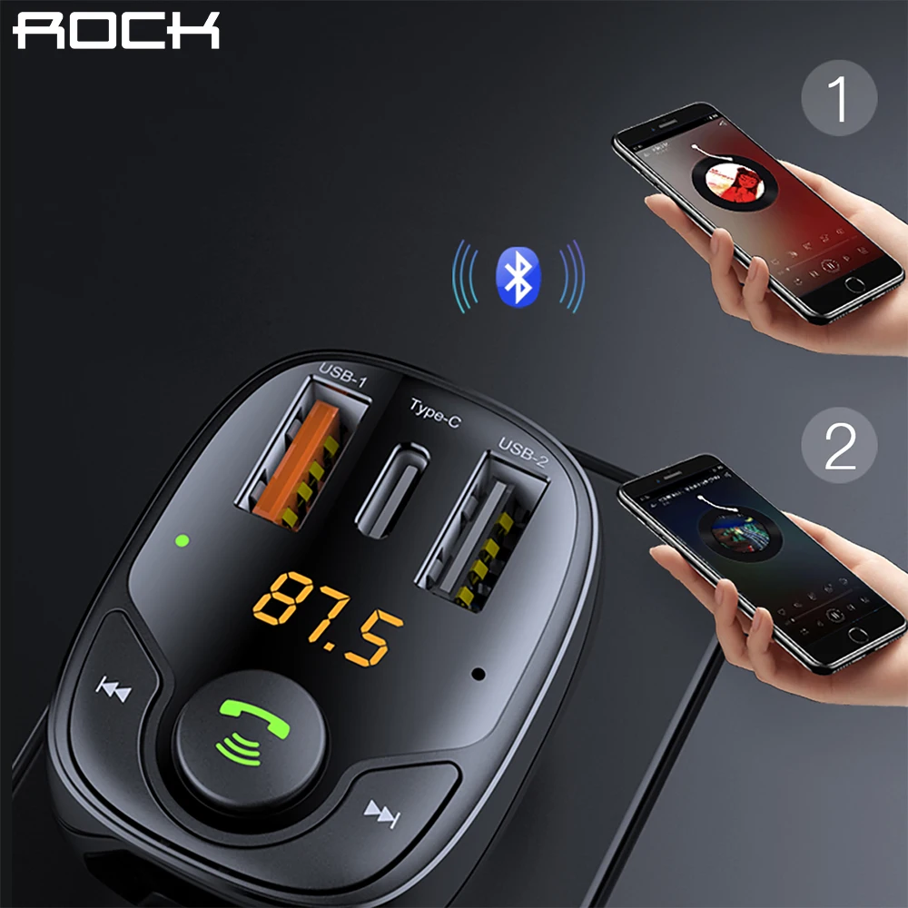 Автомобильное зарядное устройство ROCK 36 Вт PD QC4.0 3 0 для телефона FM-передатчика