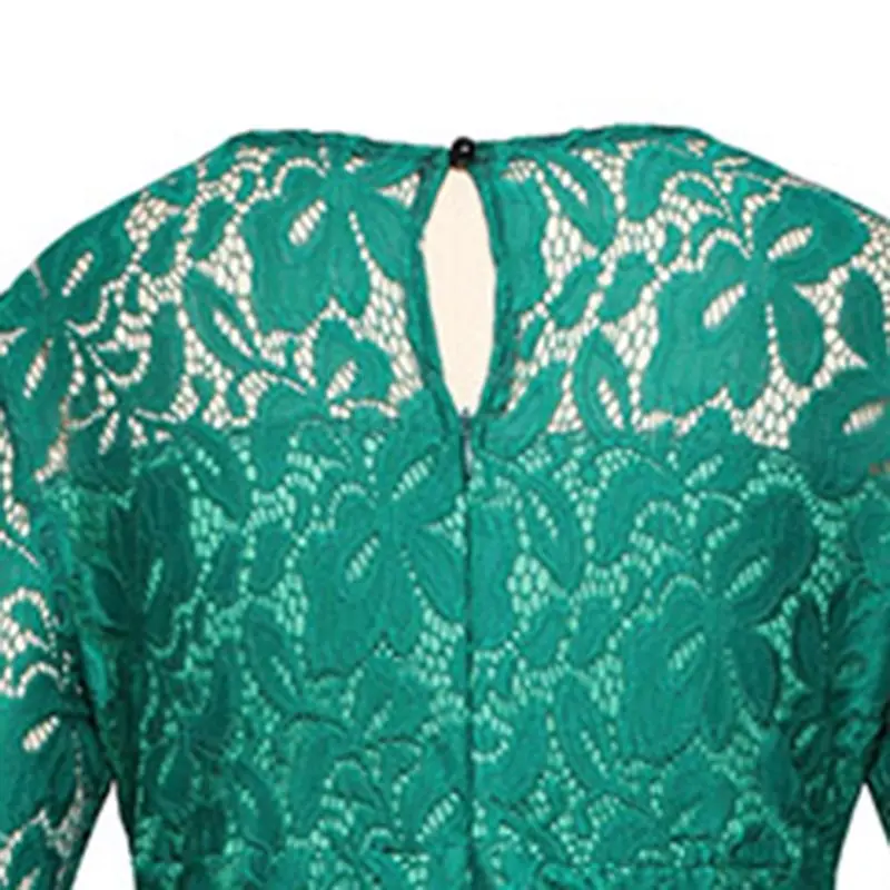 Плюс размер 2XL Элегантные зеленые кружевные вечерние платья круглый в винтажном