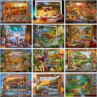 gatyztory paint by number animals in the picture frame drawing canvas acrylic paint wall art pictures by number elephant giraffe