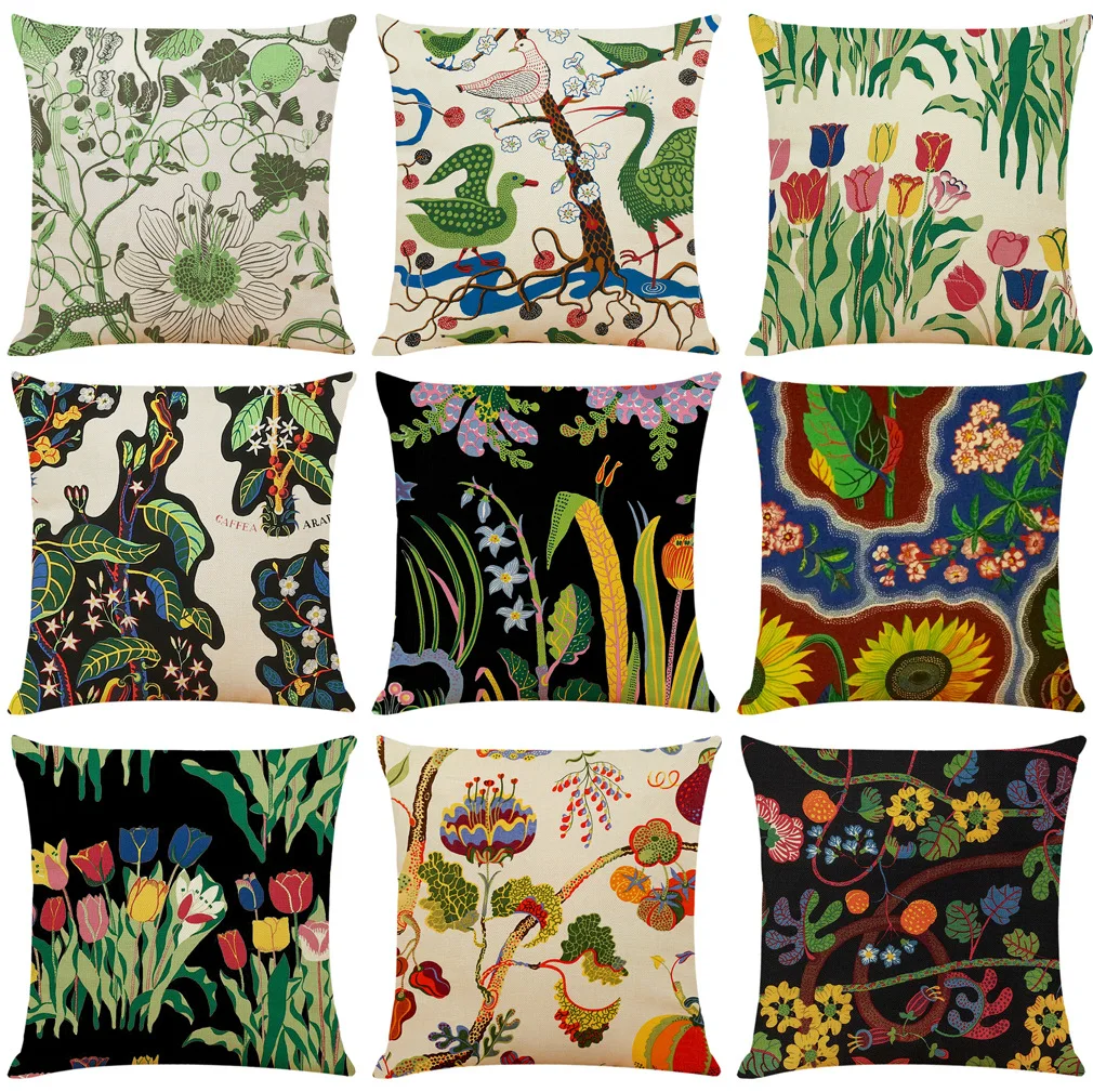 Горячая Классическая винтажная ручная роспись цветы подушки с птицами Чехлы