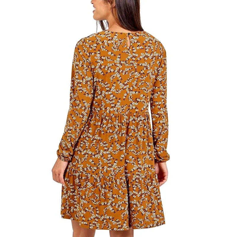 

Summer Bohemia Floral Print Long Sleeve O Neck Loose Wiast Women Dress Casual Streetwear Plus Size Daily Beach Ladies Dresses